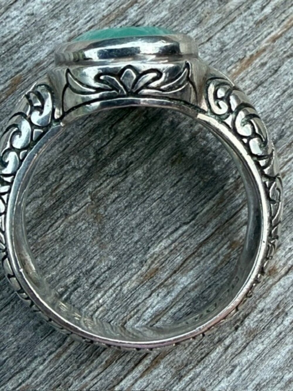 Vintage Sterling Ring Rose Cut Green Chalcedony Janice Girardi Designs Size 10 - Picture 6 of 13